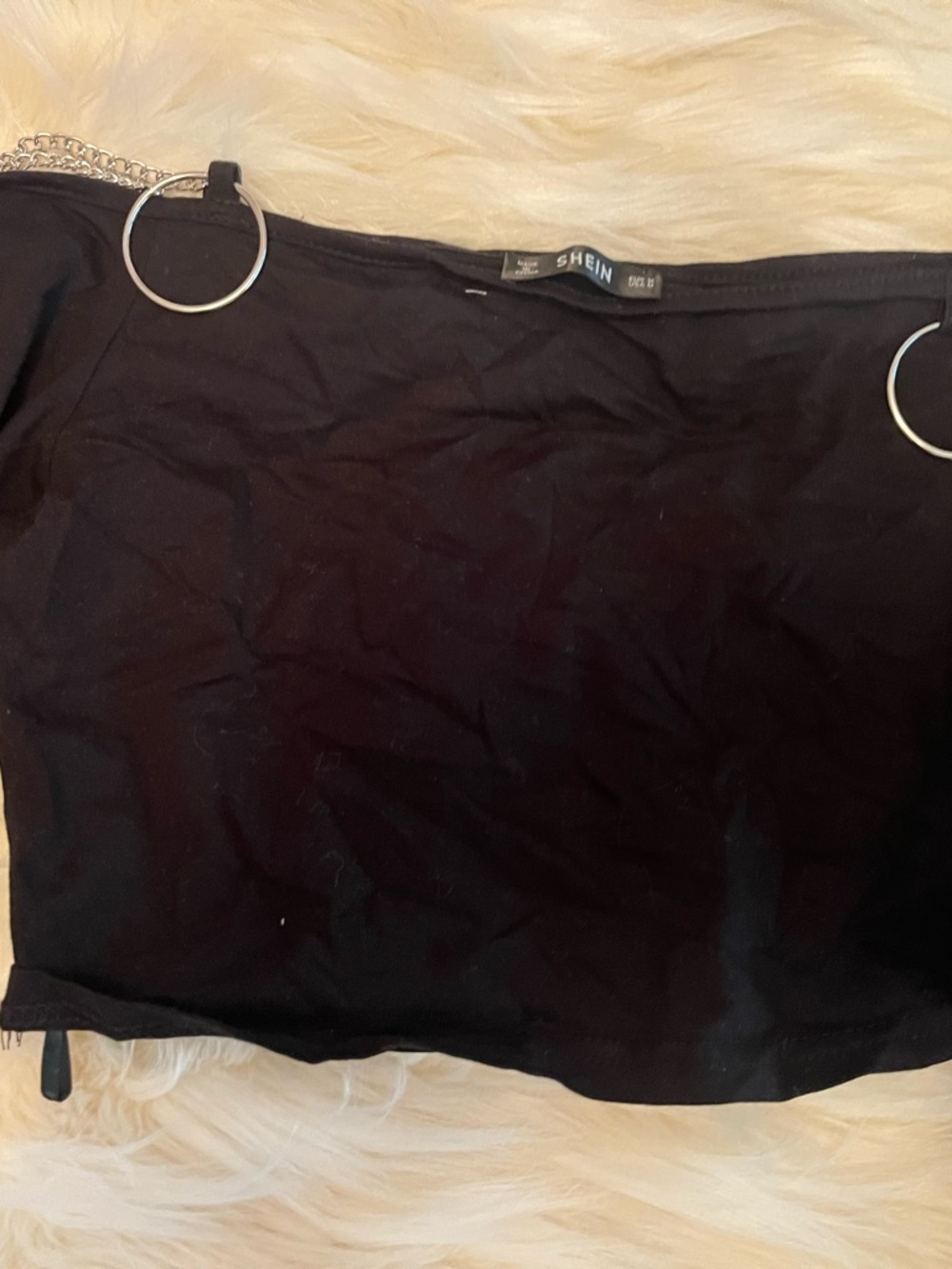 SHEIN Black Mini Shirt with Silver Ring & Chain Detail